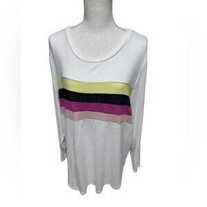 Ladies size 2X off-white long sleeve top with stylish striped accents